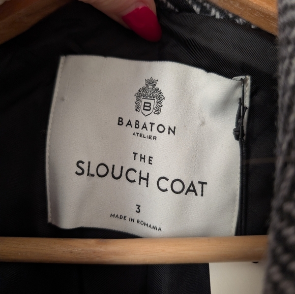 NWT Babaton Aritzia Black White Herringbone Wool Cashmere The Slouch Coat - Picture 3 of 8